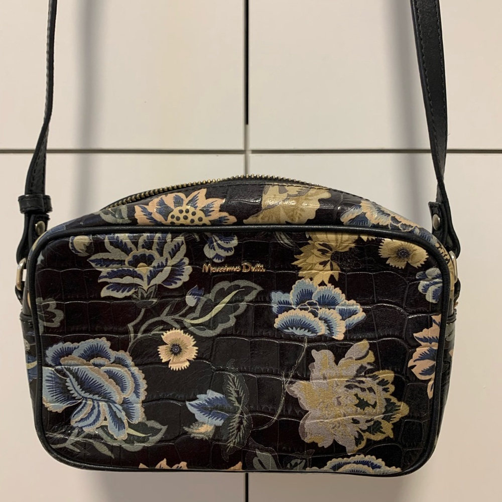 Massimo Dutti Black and Blue Floral Crossbody Bag